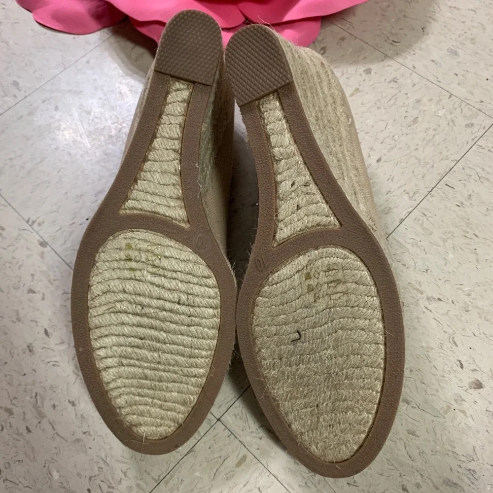 J CREW FACTORY Womens 10 Seville Espadrille Wedge Slip On Beige Canvas Round Toe
